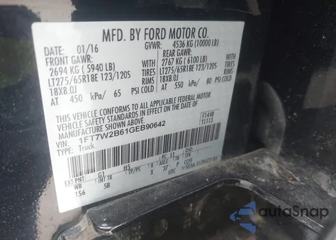 2016 Ford F-250 Lariat from USA, damaged, VIN 1FT7W2B61GEB90642